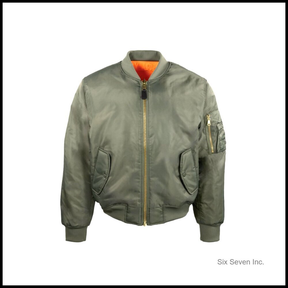 Reversible Quilted Bomber Jacket Military Style Zip Up Fall Outerwear